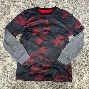And1 Long Sleeve Layered Basketball Graphic Tech Shirt Red Camo Boys L 10 12